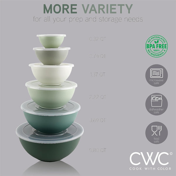 Mixing Bowls with Lids - 12 Piece Plastic Nesting Bowls Set Includes 6 Prep Bowls and 6 Lids, Microwave Safe Mixing Bowl Set, Sage4