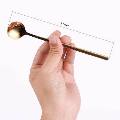 4 PCS 6.7 Inches Coffee Spoons, Stirring Spoons, Tea Spoons Long Handle, Teaspoons, Gold Spoons, Ice Tea Spoons, Long Spoons for Stirring, Espresso Spoons Stainless Steel2