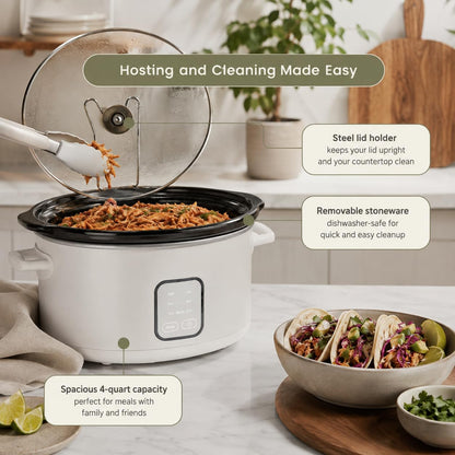 B- Slow Cooker with Touch-Activated Display, Programmable Digital Controls, Removable Non-Stick Pot, Keep Warm Function (WHITE ICING, 4 Quarts)3