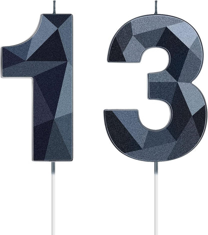 13 Birthday Candles 3D 13Th Diamond Number Cake Topper,Black1