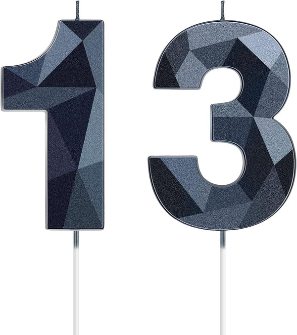 13 Birthday Candles 3D 13Th Diamond Number Cake Topper,Black1