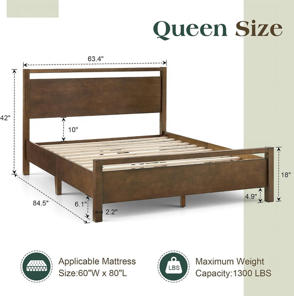Minimalist Queen Size Solid Wood Bed Frame with Headboard2
