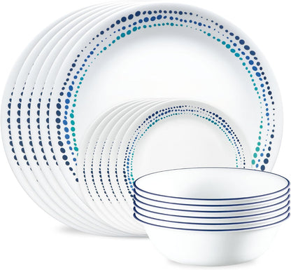 Vitrelle 18-Piece Service for 6 Dinnerware Set Triple Layer Glass and Chip Resistant, Lightweight round Plates and Bowls Set, Ocean Blue1