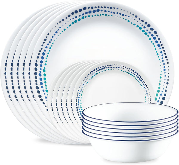 Vitrelle 18-Piece Service for 6 Dinnerware Set Triple Layer Glass and Chip Resistant, Lightweight round Plates and Bowls Set, Ocean Blue1