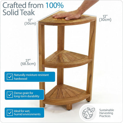 Kai-Petite 12" Teak Corner Shelf Stand, 3 Tier Shower Stand3