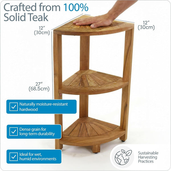 Kai-Petite 12" Teak Corner Shelf Stand, 3 Tier Shower Stand3