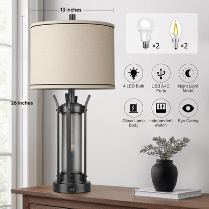 26" Table Lamps for Living Room, Rustic beside Lamp, Black4