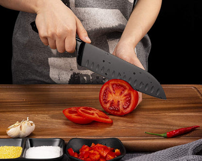 Santoku Knife 7 Inch, Sharp Japanese Style Chef'S Kitchen Knife with High Carbon Stainless Steel Blade, Black4