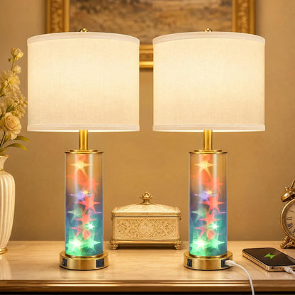 26" Modern Bedside Table Lamps with Color-Changing Night Light Set of 21