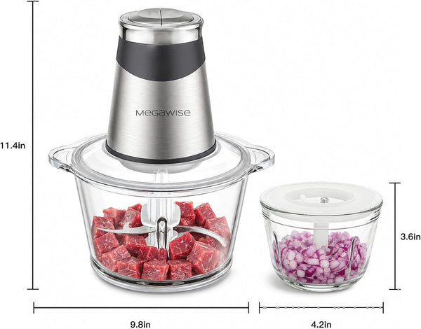 Food Processor with 500W Powerful Copper-Core Motor, Electric Food Chopper with Meat Grinder & Vegetable Chopper, 2 Bowls (0.6L & 3L Glass Bowls),Double-Layer Blades for Fruits/Meat/Nuts8