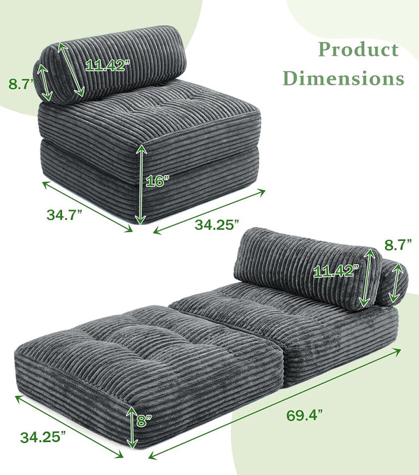 3-In-1 Folding Sofa Bed, 34" Detachable Foldable Chair Bed Sleeper2