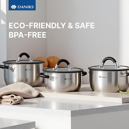 Orlando 11-Piece Stainless Steel Cookware Set with Glass Lids, Includes Saucepan and Frying Pan, Tri-Ply Bases for Even Heating, Induction Compatible, Dishwasher Safe, Heatproof Handles9