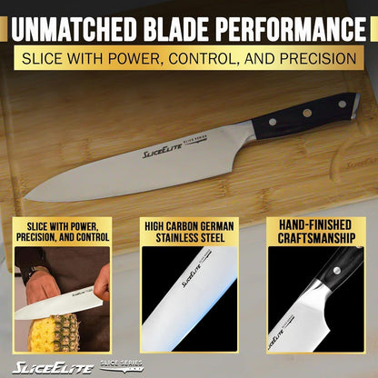 Slice Series 8 Inch Chef Knife, Pakkawood, Leather Sheath7