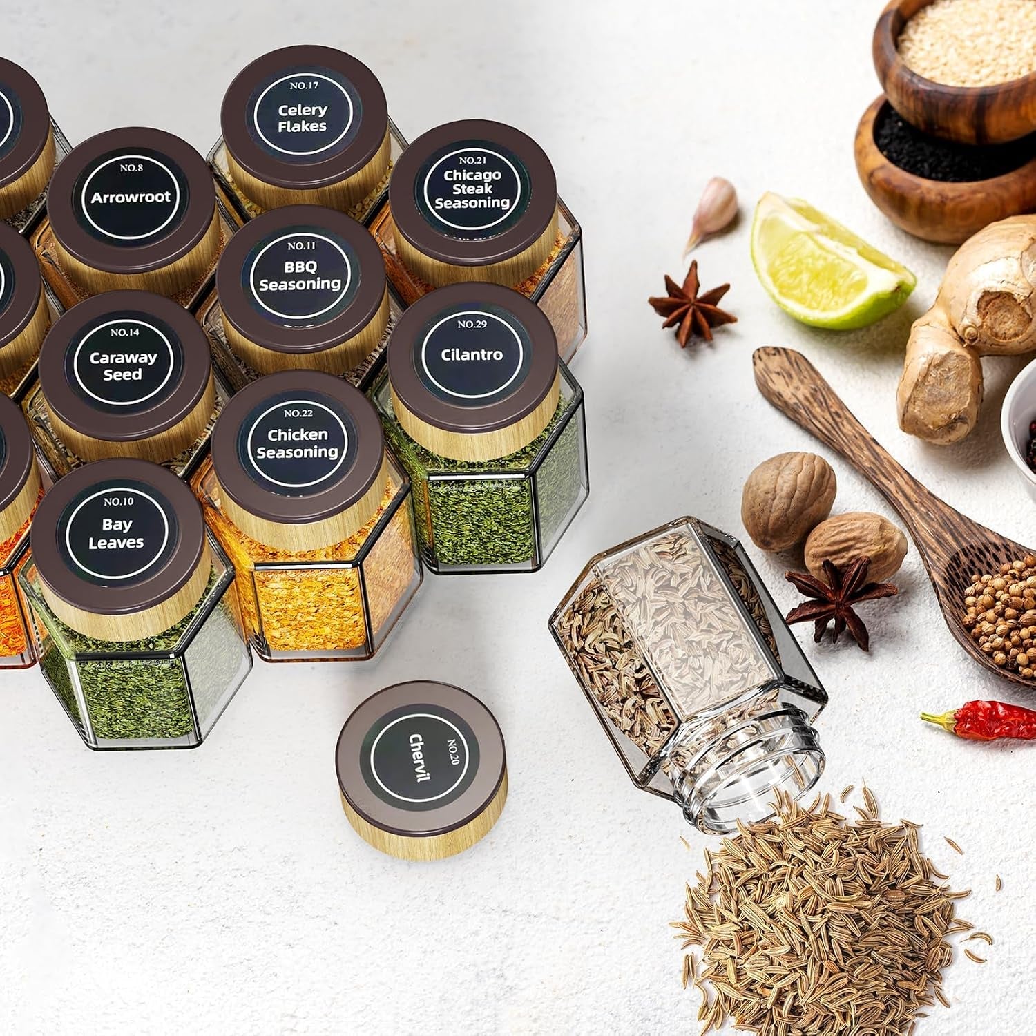 set-of-12-magnetic-glass-spice-tins-with-180-seasoning-label-stickers