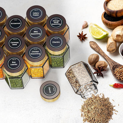 Set of 12 Magnetic Glass Spice Tins with 180 Seasoning Label Stickers8