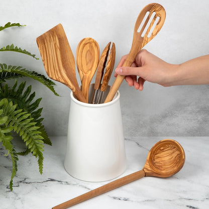 5-Piece Olive Wood Kitchen Utensil Set with Turner, Tongs, Slotted Spoon, Ladle and 12" Spoon, Farmhouse Style Kitchen & Cookware, Ideal for Entertaining, Wedding and Housewarming Gift5