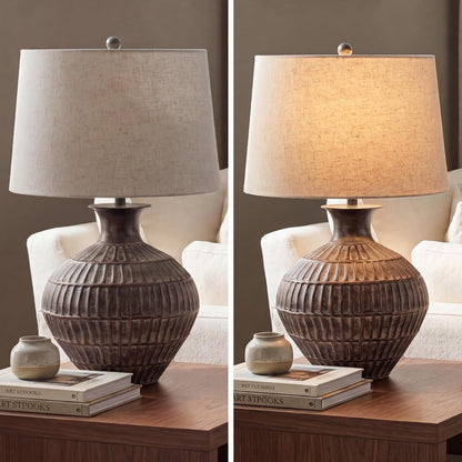 Signature Design by Ashley Magan Metal Table Lamp, 28", Antique Bronze | Antique Bronze-Tone Metal Base, Textured Pattern, Fabric Modified Drum Shade, Living Room or Entryway Use, 3-Way Switch7