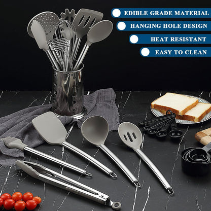 Kitchen Utensils Set,  38 Pieces Non-Stick Silicone Cooking Utensils Set, Spoon Spatula Set with Sturdy Stainless Steel Utensil Holder, Dishwasher Safe4