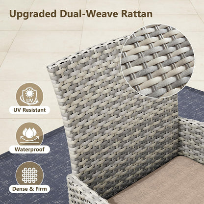 Outdoor Dining Set, 5-Piece Patio Furniture Set with Tempered Glass Table and 4 Cushioned Chairs, Dual-Strand Wicker Rattan, Balcony Furniture for Backyard, Garden, Deck,– Beige2