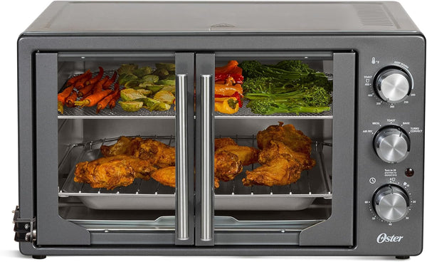 Oster Extra-Large 42L French Door Countertop Toaster Oven, 6-In-1 Air Fryer Oven with Air Fry Rack, Wire Rack, Baking Pan and Crumb Tray, Stainless Steel1