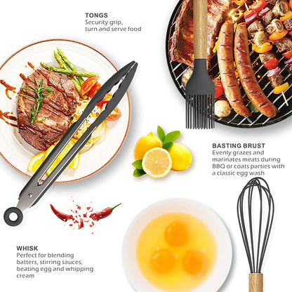 Silicone Cooking Utensils Kitchen Utensil Set - 446°F Heat Resistant Silicone Kitchen Utensils Set, Spatula,Turner Tongs, Spoon, Whisk,Kitchen Gadgets for Nonstick Cookware, BPA Free (Gray)4