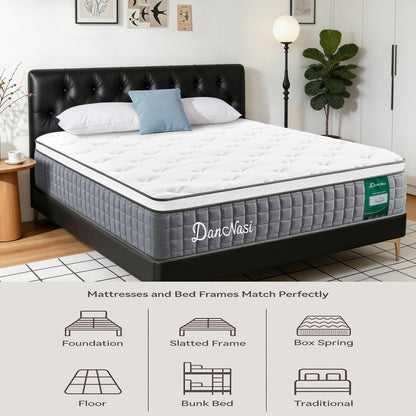 Queen Size Mattress, 12 Inch Medium Firm Hybrid Memory Foam and Spring Mattress Provides Motion Isolation and Pressure Distribution, Effectively Alleviating Back Pain and Improving Sleep, Certipur-Us3