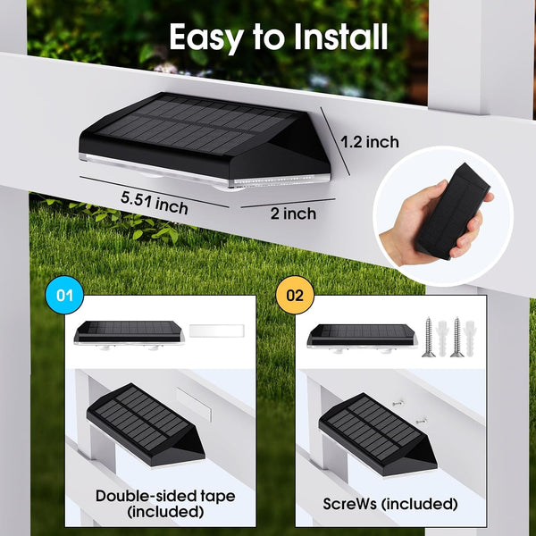 Solar Fence Lights Outdoor, Warm White & RGB Combo 8 Modes Color Changing Fence Lights Solar Powered for Outside, LED IP65 Waterproof Solar Patio Light for Step, Pathway, Garden, Deck, Stairs - 8 Pack9