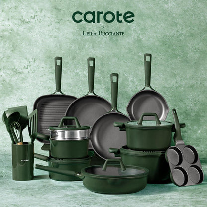 31Pcs Pots and Pans Set, Nonstick Cookware Set | Egg Pan, Steamer & Durable Silicone Utensils, Even Heating, All-Stovetop Compatible, Green8