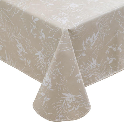 Heavy Duty Vinyl Tablecloth with Flannel Backing Waterproof Oil-Proof Plastic Table Cloth Stain-Resistant Wipeable Rectangle or Square Table Cover for Indoor and Outdoor (Beige Leaf,54X54 Inch)1