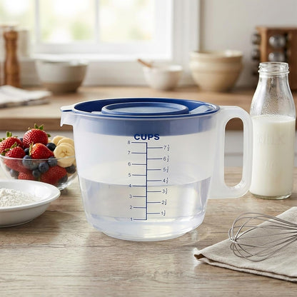8 Cup Measuring Cup with Splash Guard Lid, Bpa-Free Plastic Mixing Bowl for Baking, Pancakes & Meal Prep, Clear Accurate Measurement Marks3