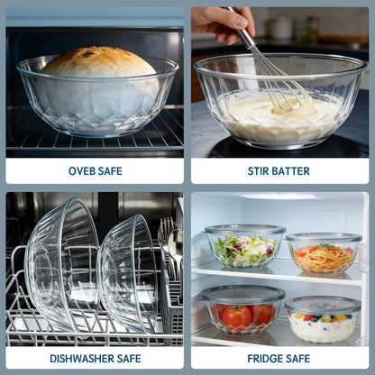5‑Piece Glass Mixing Bowls Set with Airtight Lids, Gray4