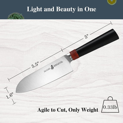 Santoku Knife 5.5 Inch Small Kitchen Knife Pro Asian Chef Knife Cooking Knife for Vegetable Fruit and Meat, AUS-8 Stainless Steel with Comfortable Handle, Gift Box Ring Lite Series6
