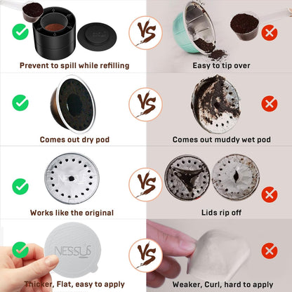 Reusable Pod Kit for Nespresso Pods Vertuo, Reuse Old Coffee Pods for Nespresso Vertuo: 100 Pcs Aluminum Foil Seal Lid, Holder, Brush, Refillable Vertuo plus Next Capsule Machine(No Pods Come)5