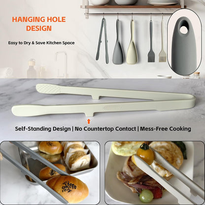 Silicone Spatula Tongs and Basting Brush Set, 3-Piece 11.4 Inch Heat Resistant Kitchen Utensils, Dishwasher Safe, Non-Scratch for Cooking, Baking, Serving, Gray7
