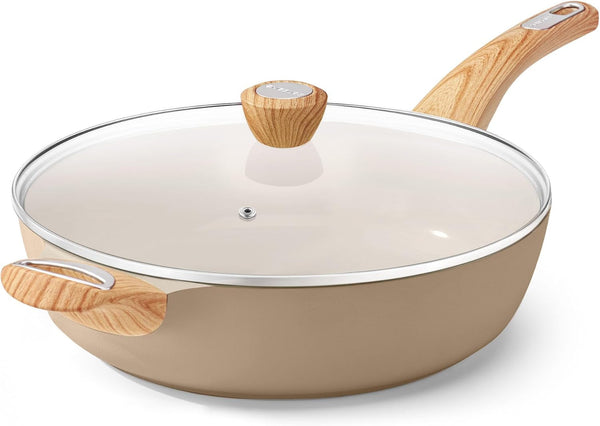 Ceramic Nonstick Frying Pan Skillet with Lid, 12 Inch Large Deep Frying Pan, 5 QT Saute Pan, Induction Pan, Healthy Non Toxic Cooking Pan with Helper Handle, PFOA PFAS PTFE Free1