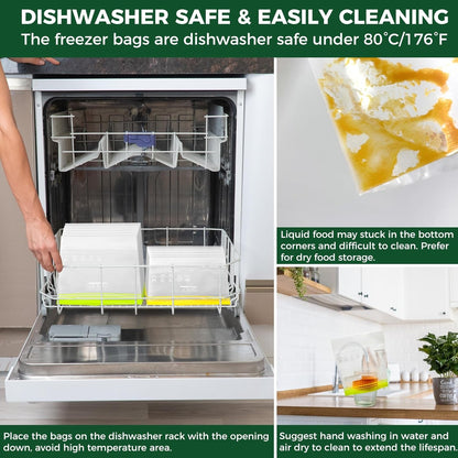 12 Pack Reusable Gallon Freezer Bags Dishwasher Microwave Safe6