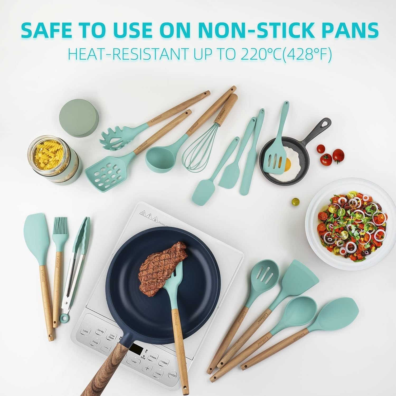 cooking-utensils-set-18pcs-kitchen-silicone-utensils-heat-resistant-non-toxic-bpa-free-with-holder-wooden-handle-home-essential-accessories-tealturquoise