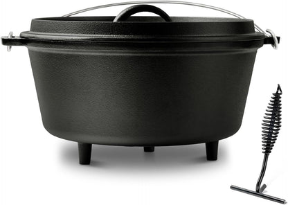 Pre-Seasoned 8QT Large Cast Iron Camping Dutch Oven Pot with Lid | Heavy- Duty Camping Cookware Incl. Lid Lifter - Dual Handles - for Outdoor Campfire, Grill, Oven & Stovetop Cooking Black1