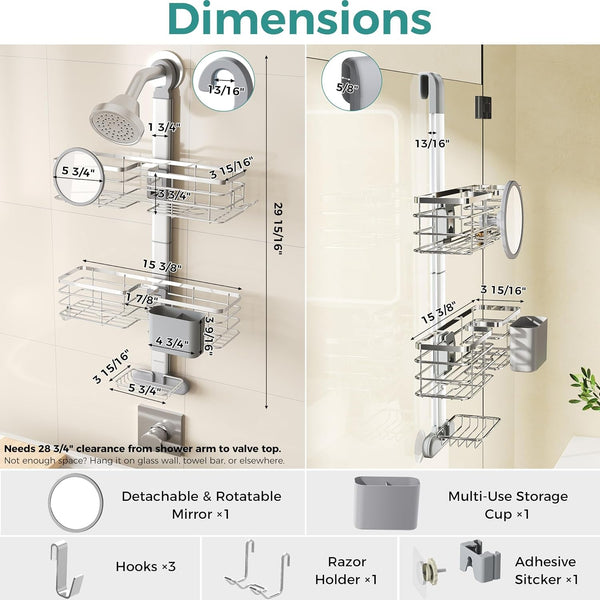 Adjustable Shower Caddy Hanging over Shower Head, Storage Organizer Rack2