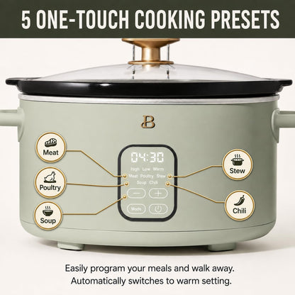 6 Quart Programmable Slow Cooker with 24-Hour Timer & Auto Warm, 5 Presets for Meat Poultry Stew Soup Chili, Dishwasher Safe Ceramic Pot & Glass Lid, Digital Display (Sage Green)3