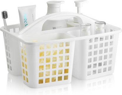 Plastic Shower Caddy Basket with Compartments, Portable Divided Cleaning Supply Storage Organizer with Handle for College Dorm Bathroom - White1