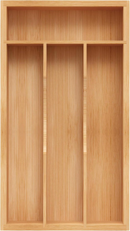 Small Silverware Organizer, Bamboo Kitchen Drawer Organizer, Utensil Holder, Cutlery Tray & Spoon Flatware Storage with Grooved Drawer Dividers (6.7''W X 12''D)1