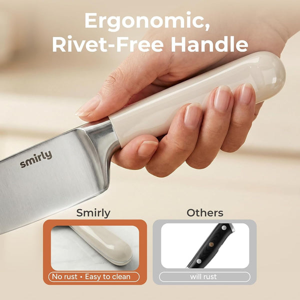 14-Piece Kitchen Knife Set with Block, Razor-Sharp, Cream White | High Carbon Stainless Steel Blades, Dishwasher Safe, with a Magnetic Block for Slicing, Chopping and Everyday Meal Prep4