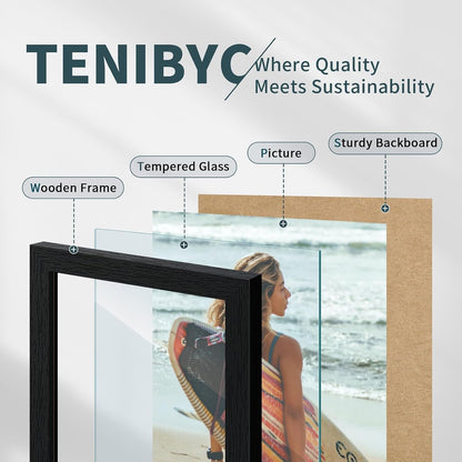 8.5 by 11 Picture Frame 3 Pack, Black Wood, Real Glass, for Photo6