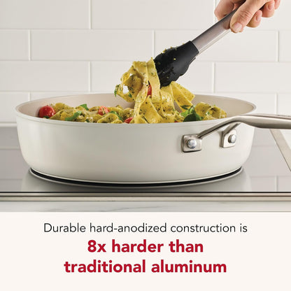 Kitchenaid Hard Anodized Ceramic Induction Pots and Pans, Dishwasher Safe, Includes Saucepans, Stockpot, Sauté Pan, Frying Pans/Skillets, and Lids, 10 Piece Cookware Set - Porcelain White3