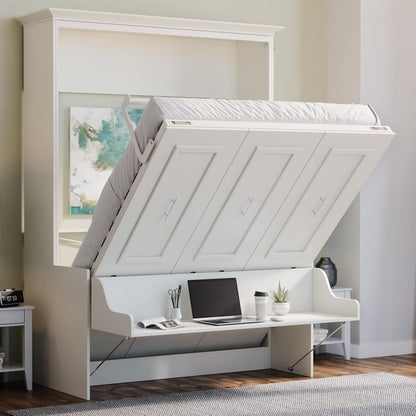 Alegra Queen Murphy Bed with Desk | Engineered and Solid Wood Construction | Smooth Painted Finish - No Melamine Used |Perfect for a Home Office Guest Bed | Murphy Desk Bed Queen Size2