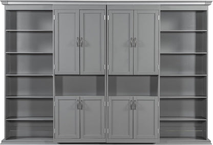 Modern Full Murphy Bed with Dual Sliding Doors Storage Cabinets, Wood Hidden Wall Bed with Dual 6-Tier Side Shelves, Large-Capacity& Space-Saving (Gray-12.9)7
