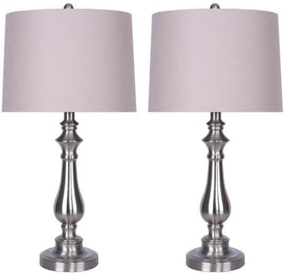 29.5" Brushed Nickel Table Lamp Set W/Grey Linen Drum Shades1