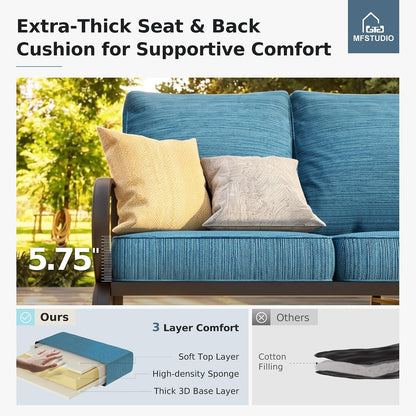 4 Piece Metal Patio Furniture Set with Peacock Blue Cushions3
