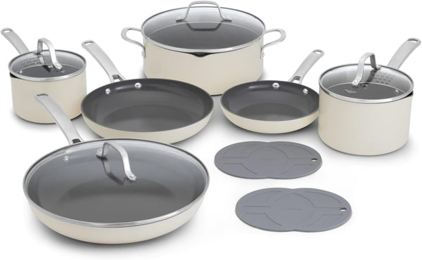 Calphalon Ceramic Nonstick 12 Piece Cookware Set, Easy Cleanup Pots and Pans for Everyday Cooking, Pfas-Free Kitchen Set, Dishwasher Safe, Oven Safe, Flour1